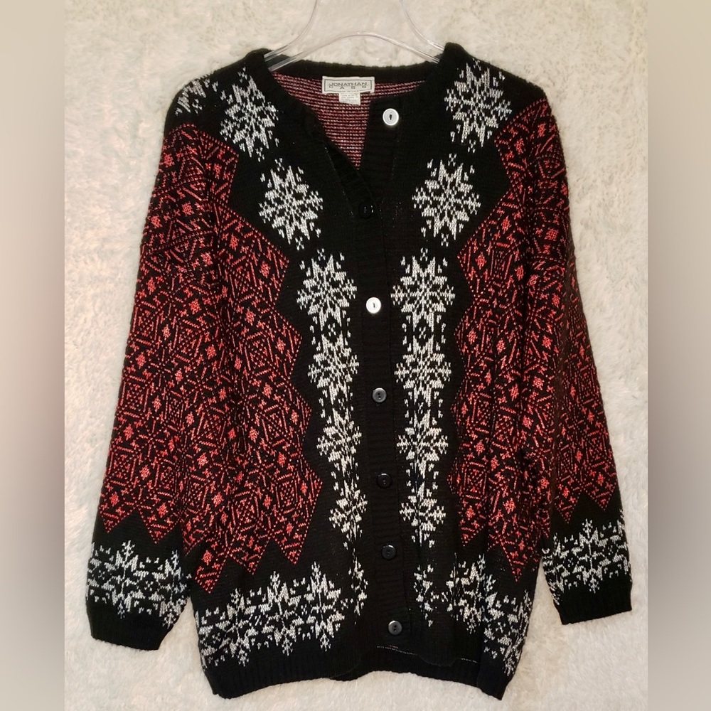 Vintage Jonathan Cass Snowflake Metallic Holiday Cardigan Sweater Size 20W